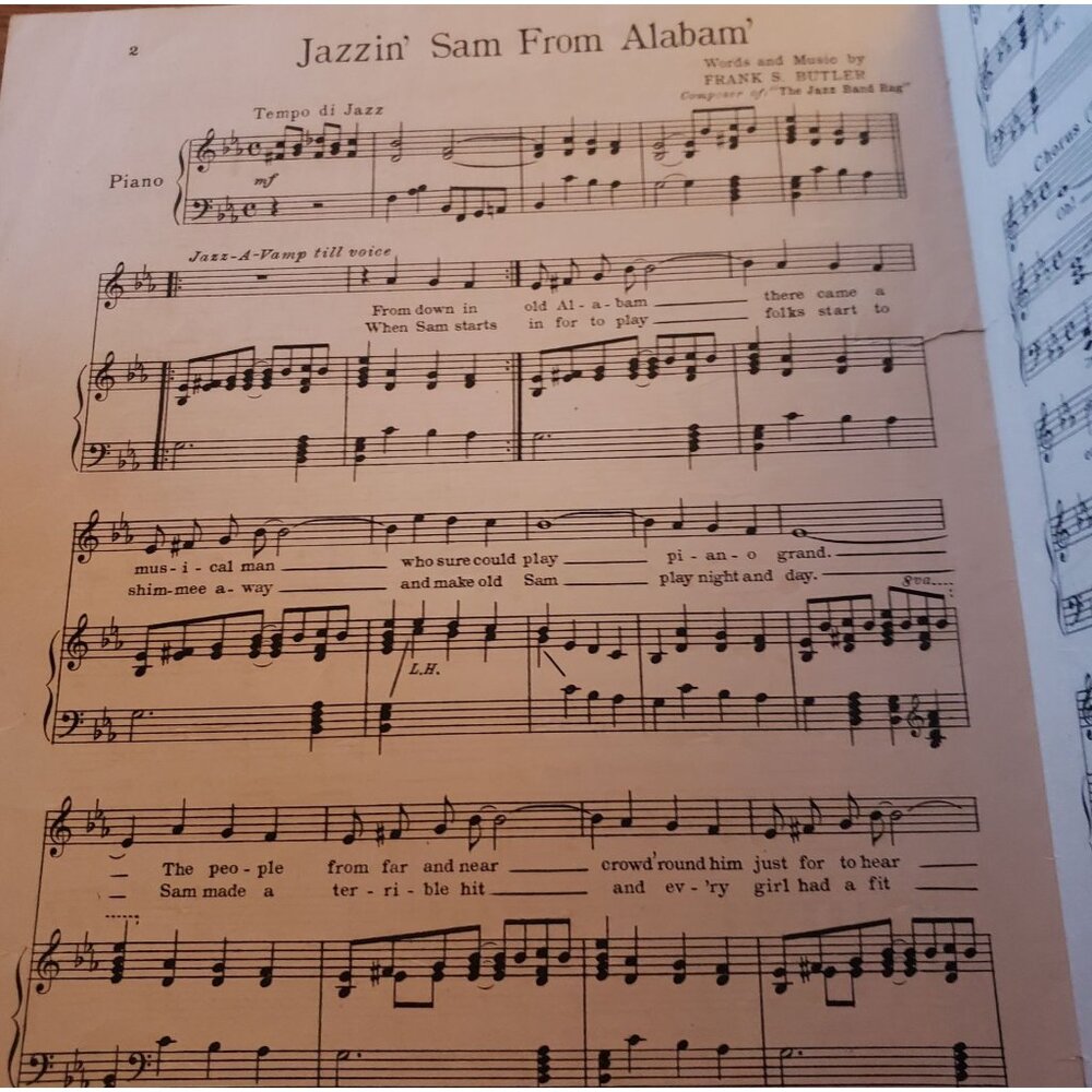 Jazzin' Sam‎ From Alabam' By Frank S. Butler Antique 1909 Sheet Music - Picture 2 of 3